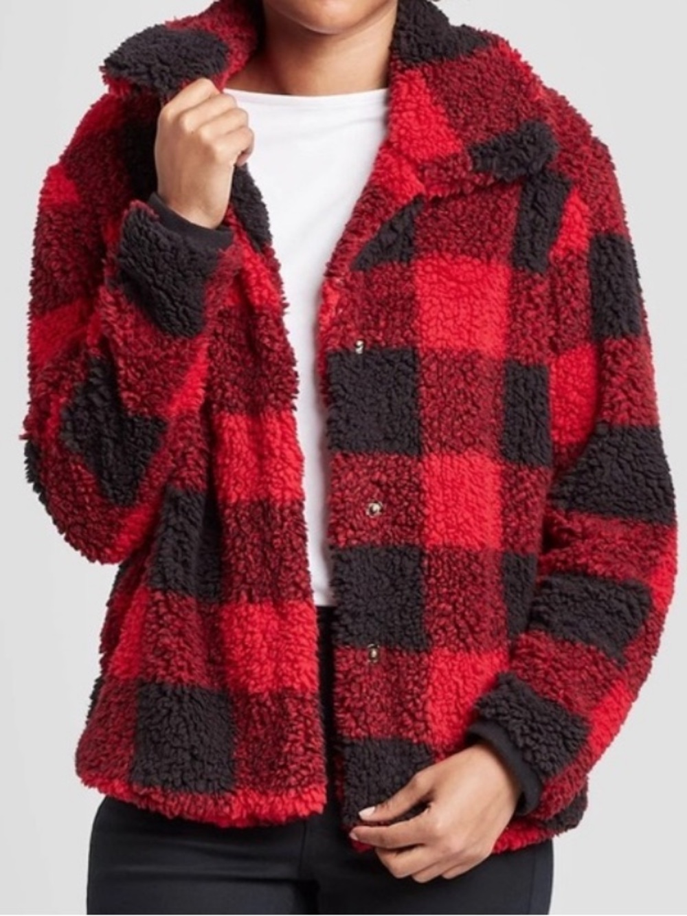Knox Rose Red & Black Buffalo Plaid Teddy Jacket, Women's Size M